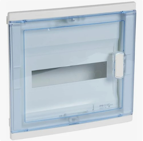 Распределительный шкаф Legrand Nedbox 12 мод., IP40, встраиваемый, пластик, прозрачная синяя дверь, с клеммами